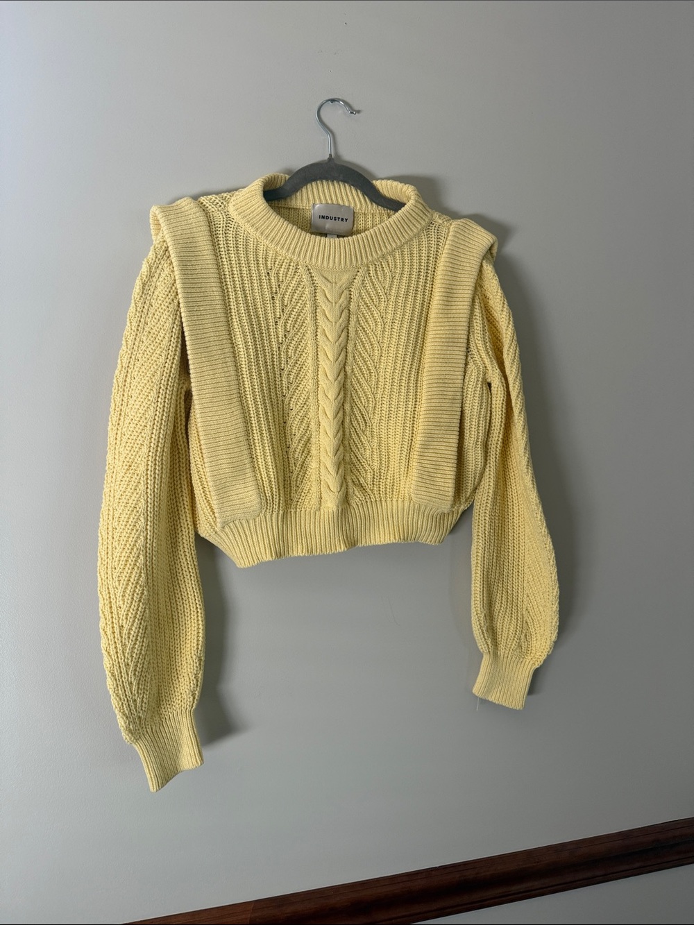 INDUSTRY Yellow Cable-Knit Crewneck Sweater